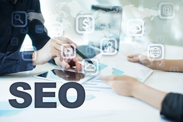 Wall Mural - seo on virtual screen. Business, technology and internet concept.