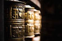 Golden Prayer Wheels At The Golden Temple In Patan, Nepal.