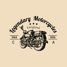 Vector Hand Drawn Motorcycle Club Logo. Vintage Detailed Retro Bike Illustration In Ink Style For Chopper Company Etc.