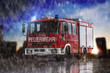 german fire truck in the rain composing