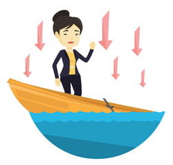 Wall Mural - Business woman standing in sinking boat.