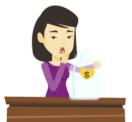 Wall Mural - Bankrupt woman looking at empty money box