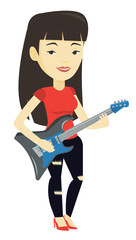 Poster - Woman playing electric guitar vector illustration.