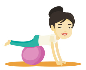 Poster - Young woman exercising with fitball.