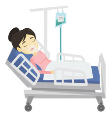 Poster - Patient lying in hospital bed with oxygen mask.