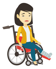 Canvas Print - Woman with broken leg sitting in wheelchair.