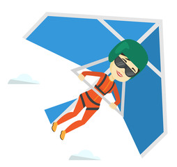 Sticker - Woman flying on hang-glider vector illustration.