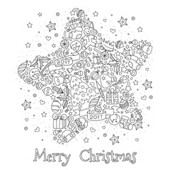 Canvas Print - Pattern for coloring book. Christmas hand-drawn decorative elements in vector.