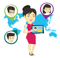 Poster - Woman holding tablet with social network.