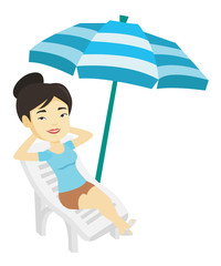 Poster - Woman relaxing on beach chair vector illustration.