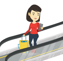 Poster - Woman using smartphone on escalator in airport.