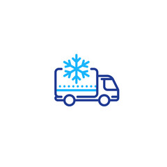 freezer truck line icon, cold product delivery transportation