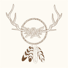 Sticker - free spirit dream catcher horns rustic vector illustration eps 10