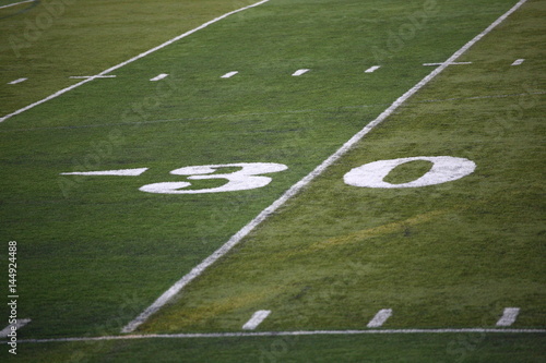 Football Field Yard Marker Thirty Yard Line Marker On Grass Turf