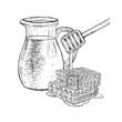 Hand drawn set of milk and honey. Vector sketch