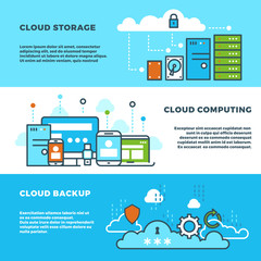 Wall Mural - Cloud computing solution, data storage business services, information technology vector banners set