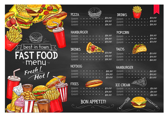 Sticker - Vector price menu template for fast food meals