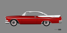 Red Retro Car On Gray Background. Vintage Cabriolet In A Realistic Style. Vector Illustration