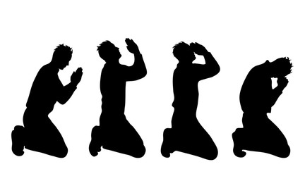 Sticker - Vector silhouette of man who prays on white background.