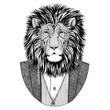 Wild Lion Hipster animal Hand drawn illustration for tattoo, emblem, badge, logo, patch, t-shirt