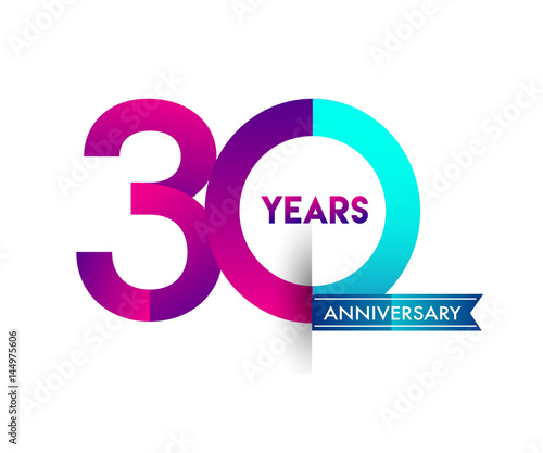 Fotomural thirty years anniversary celebration logotype colorful design with blue ribbon,