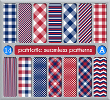 Patriotic Set Of White , Blue, Red Seamless Patterns