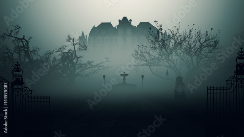 Fotomural scary house in mysterious horror forest