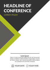 Wall Mural - Business conference invitation concept. Colorful simple geometric background with grey and green triangles. Template for banner, poster, flyer, magazine page, cover. A4 size. Vector eps 10.