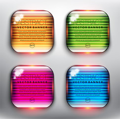 Wall Mural - abstract vector banner set of 4. square glass stones with yellow, green, blue and pink design on the