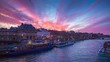 sunset sky paris famous seine river bridge of arts riverside panorama 4k time lapse france
