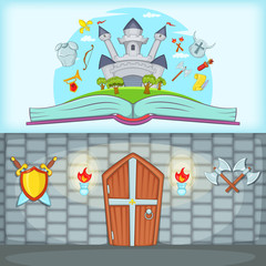 Wall Mural - Medieval banner set horizontal, cartoon style