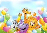 Fototapeta Pokój dzieciecy - Cartoon animals, cheerful background