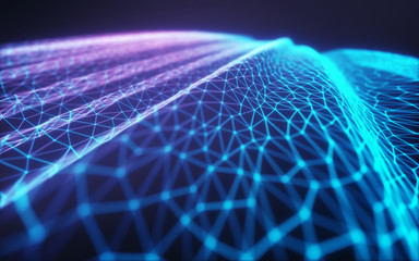 Wall Mural - 3d illustration, embossed mesh representing internet connections, cloud computing and neural network