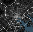 Black and white map of Baltimore city. Maryland Roads