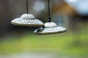 pair of small cymbals, manjira, indian musical instrument