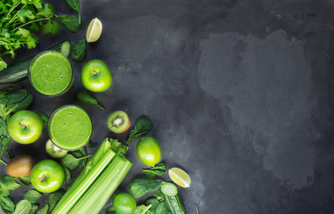 Canvas Print - Green smoothie with ingredients