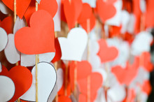 Many Paper Red And White Hearts  For Valentine Day Background 
