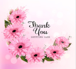Poster - Thank You background with pink beautiful flowers. Vector