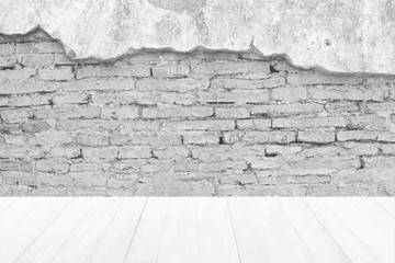 Wood Floor with White Cement Wall Texture.