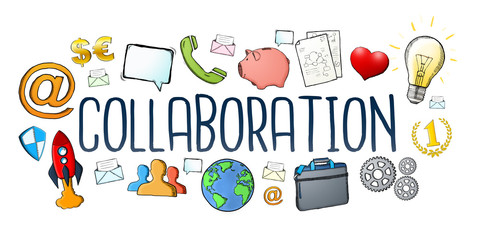 Canvas Print - hand-drawn collaboration text with icon