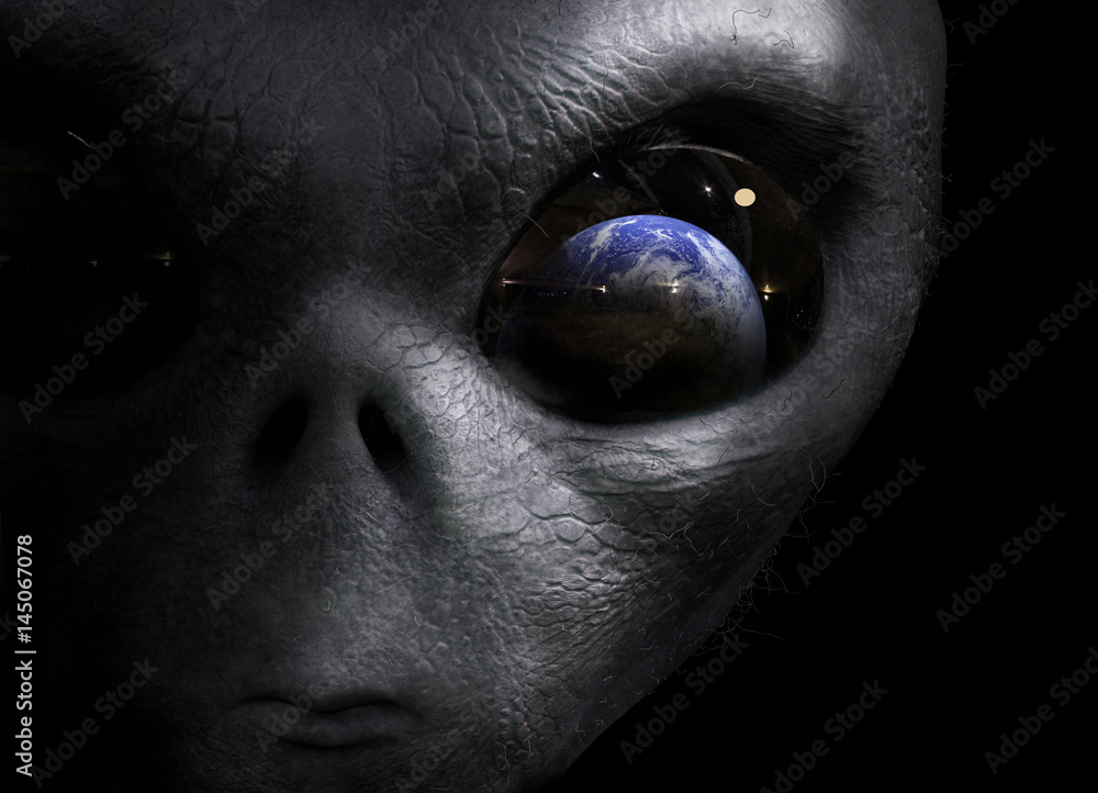 alien looking at the earth - obrazy, fototapety, plakaty 