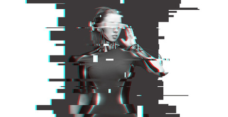 Wall Mural - woman cyborg with futuristic glasses and sensors