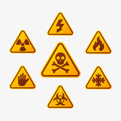 Prohibition signs set industry production vector yellow red warning danger symbol forbidden safety information and protection no allowed caution information.