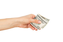 One Hundred And Twenty Dollars In The Woman's Hand, Isolated On White