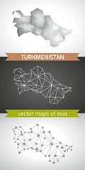 Turkmenistan collection of vector design modern maps, gray and black and silver dot contour mosaic 3d map