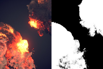 Wall Mural - composition with large explosions in dark 3d rendering