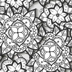 Aufkleber - Seamless Black and White Flower Pattern
