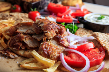 Greek gyros dish on baking paper