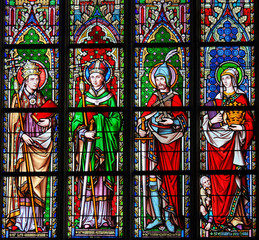 Wall Mural - Stained Glass in Brussels Sablon Church - Catholic Saints