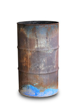 Old Metal Rusty Oil Barrel Isolated On White Background. This Has Clipping Path.